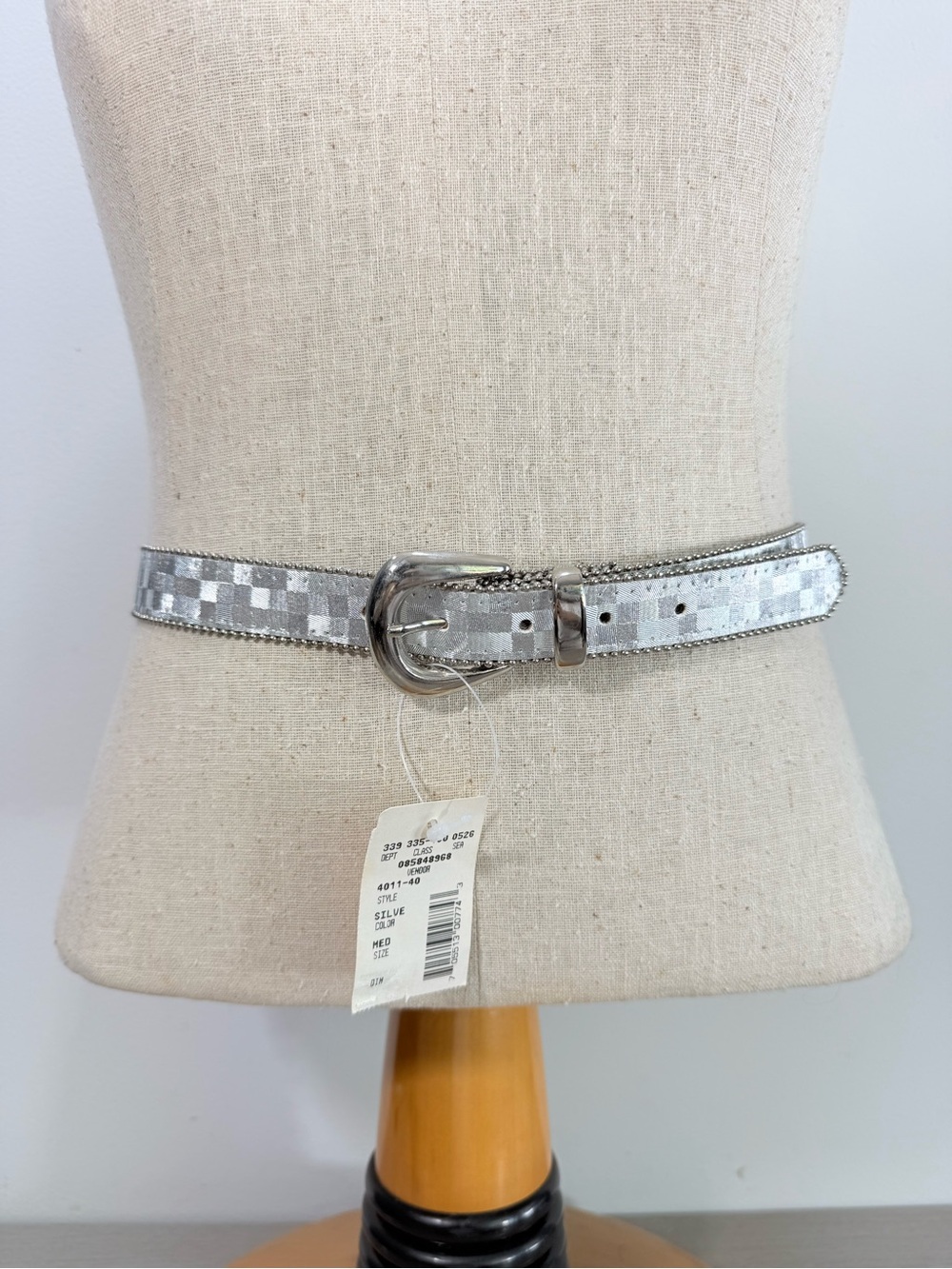 Vintage Elite Fresno California Retro Silver Metallic Checkerboard Belt Size M